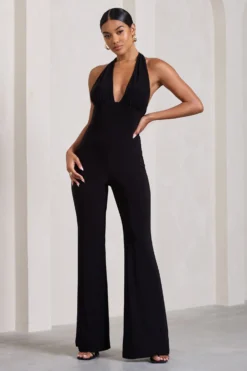 Lexie | Black Halter-Neck Sleeveless Flared-Leg Jumpsuit -Stylixon Sales Store WB CL128824002 Lexie BlackHalter NeckSleevelessFlared LegJumpsuit3 scaled