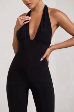 Lexie | Black Halter-Neck Sleeveless Flared-Leg Jumpsuit -Stylixon Sales Store WB CL128824002 Lexie BlackHalter NeckSleevelessFlared LegJumpsuit4 scaled
