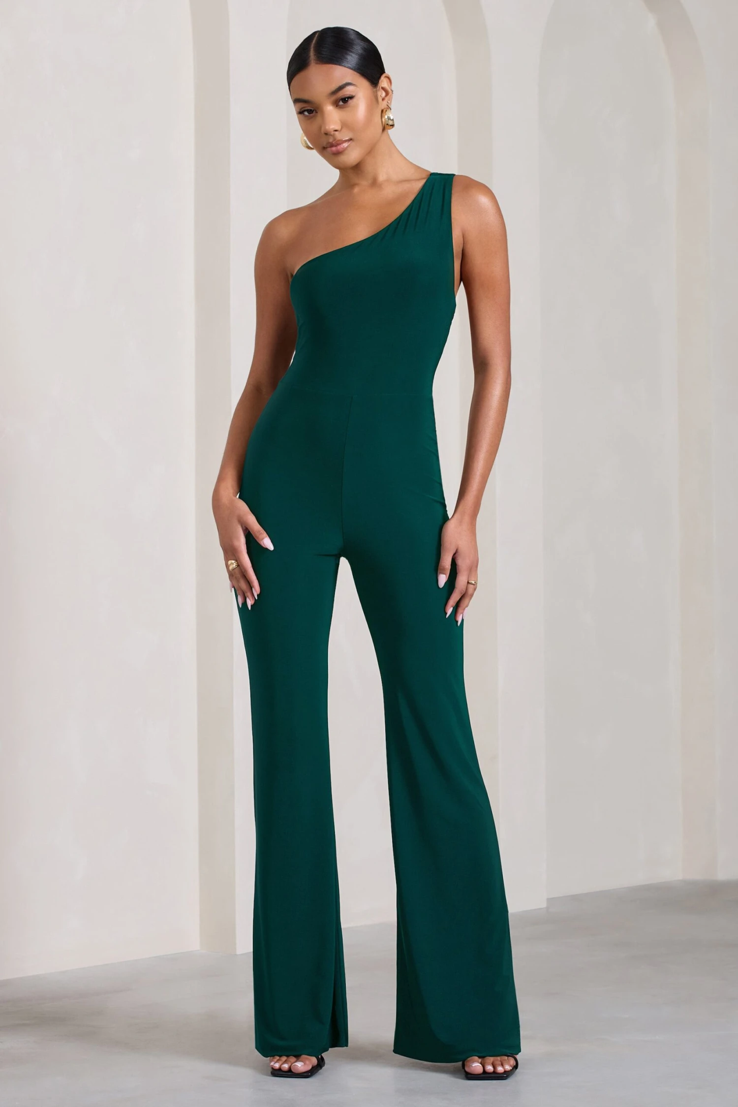 In The Dark | Bottle Green Sleeveless Asymmetric Flared-Leg Jumpsuit 5 In The Dark | Bottle Green Sleeveless Asymmetric Flared-Leg Jumpsuit - Image 5