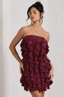 It Girl | Plum Bandeau Bodycon Mini Dress With Ruffles -Stylixon Sales Store WB CL128842158 ItGirlPlumBandeauBodyconMiniDressWithRuffles3 scaled