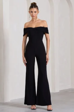 Gemma | Black Bardot Open-Back Flared-Leg Jumpsuit -Stylixon Sales Store WB CL128861002 GemmaBlackBardotOpen BackFlared LegJumpsuit0 scaled
