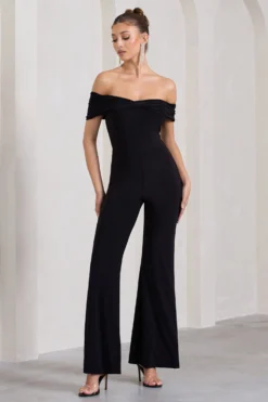 Gemma | Black Bardot Open-Back Flared-Leg Jumpsuit -Stylixon Sales Store WB CL128861002 GemmaBlackBardotOpen BackFlared LegJumpsuit1 scaled