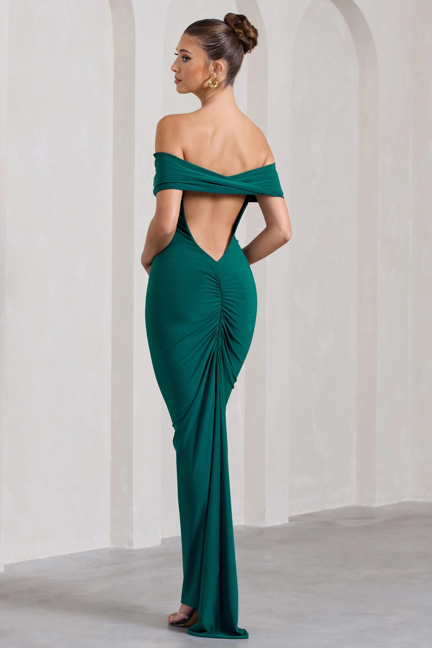 Vivienne | Bottle Green Bardot Open-Back Maxi Dress 2 Vivienne | Bottle Green Bardot Open-Back Maxi Dress - Image 2