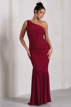 The Limelight | Berry Asymmetric Ruched Fishtail Maxi Dress