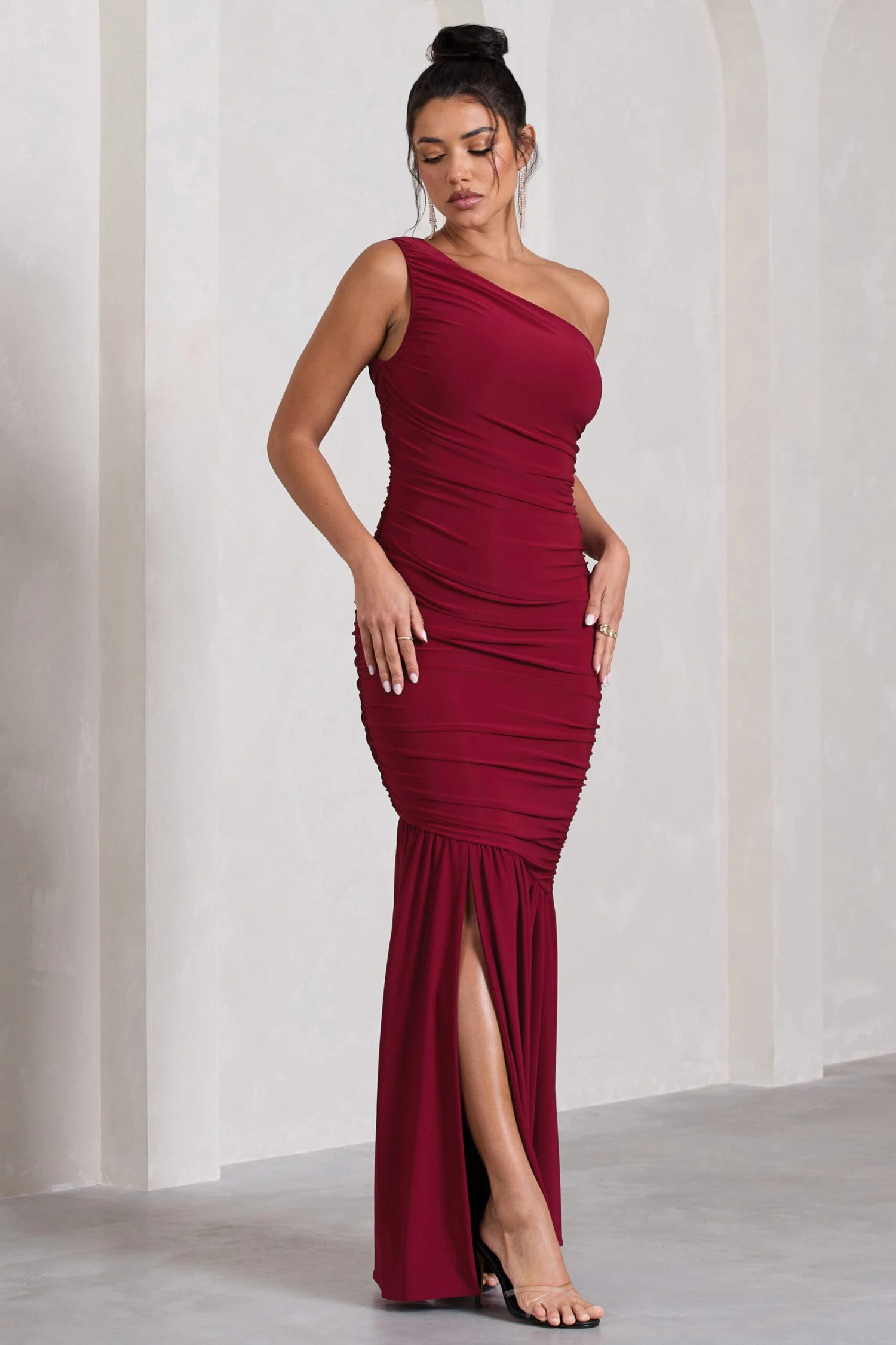 The Limelight | Berry Asymmetric Ruched Fishtail Maxi Dress 5 The Limelight | Berry Asymmetric Ruched Fishtail Maxi Dress - Image 5