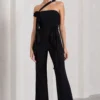 Tia | Black Asymmetric Sleeveless Flared-Leg Jumpsuit With Flowers