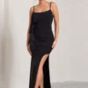 In Whispers | Black Split Maxi Dress