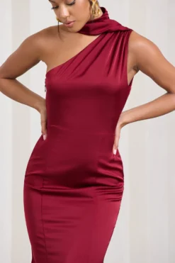 Golden Girl | Burgundy Satin Asymmetric High-Neck Flared Midi Dress 7 Golden Girl | Burgundy Satin Asymmetric High-Neck Flared Midi Dress -Stylixon Sales Store WB CL128878069 GoldenGirlBurgundySatinAsymmetricHigh NeckFlaredMidiDress3 scaled