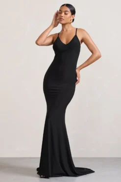 Naya | Black Strappy V-Neck Fishtail Maxi Dress -Stylixon Sales Store WB CL128879002 Naya BlackStrappyV NeckFishtailMaxiDress1 scaled