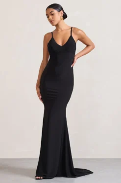Naya | Black Strappy V-Neck Fishtail Maxi Dress -Stylixon Sales Store WB CL128879002 Naya BlackStrappyV NeckFishtailMaxiDress2 scaled