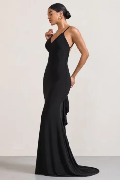 Naya | Black Strappy V-Neck Fishtail Maxi Dress -Stylixon Sales Store WB CL128879002 Naya BlackStrappyV NeckFishtailMaxiDress3 scaled