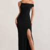 On Film | Black Asymmetric Strappy Split Maxi Dress