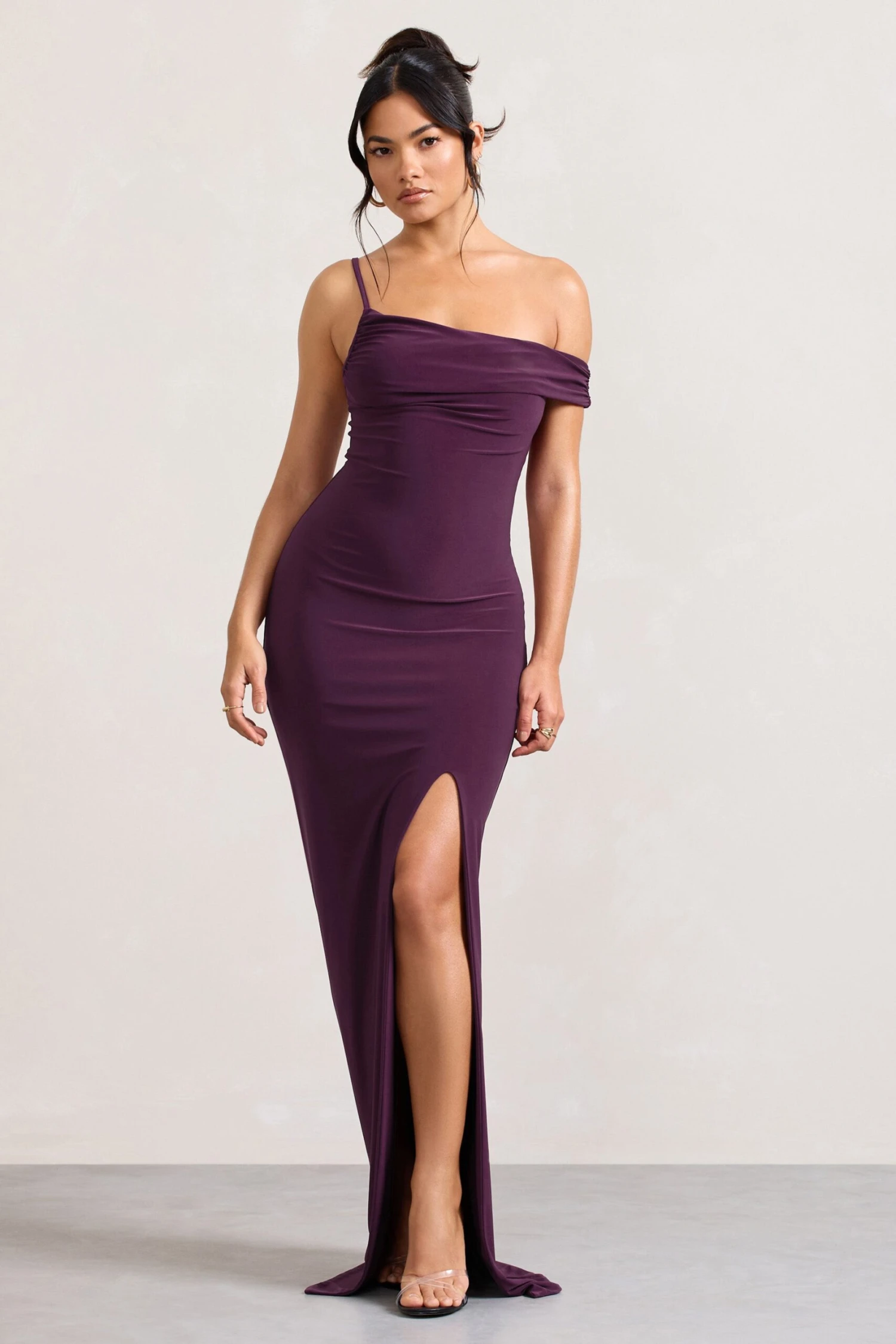 On Film | Burgundy Asymmetric Strappy Split Maxi Dress 2 On Film | Burgundy Asymmetric Strappy Split Maxi Dress - Image 2