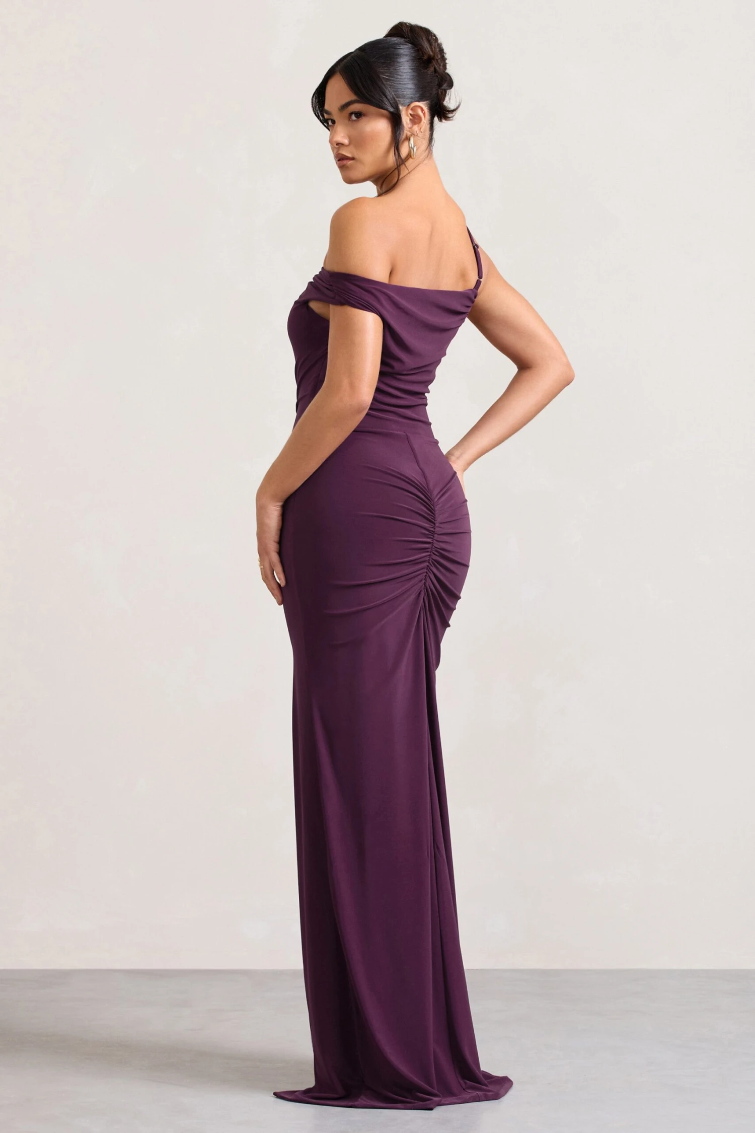 On Film | Burgundy Asymmetric Strappy Split Maxi Dress 3 On Film | Burgundy Asymmetric Strappy Split Maxi Dress - Image 3