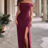 On Film | Burgundy Asymmetric Strappy Split Maxi Dress
