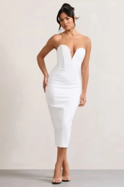 Hailey | White Strapless Sweetheart Corset Midi Dress -Stylixon Sales Store WB CL128928005 HaileyWhiteStraplessSweetheartCorsetMidiDress0 scaled