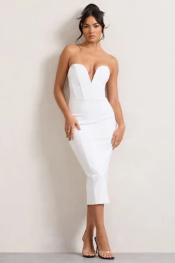 Hailey | White Strapless Sweetheart Corset Midi Dress -Stylixon Sales Store WB CL128928005 HaileyWhiteStraplessSweetheartCorsetMidiDress3 scaled