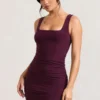 Porto | Burgundy Square-Neck Strappy Bodycon Mini Dress