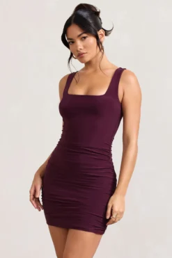Porto | Burgundy Square-Neck Strappy Bodycon Mini Dress