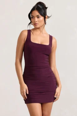 Porto | Burgundy Square-Neck Strappy Bodycon Mini Dress -Stylixon Sales Store WB CL128932069 PortoBurgundySquare NeckStrappyBodyconMiniDress5 scaled