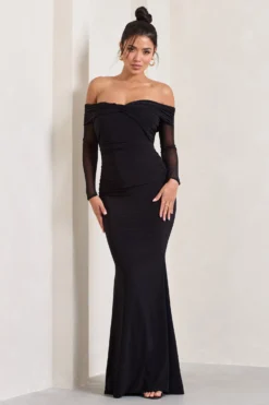 Alex | Black Bardot Twist Maxi Dress