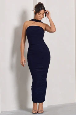 Entranced | Navy Ruched Bandeau Maxi Dress With Halter Collar 9 Entranced | Navy Ruched Bandeau Maxi Dress With Halter Collar -Stylixon Sales Store WB CL128983015 Entranced NavyRuchedBandeauMidiDressWithHalterCollar4 scaled