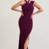 Ignite | Burgundy Strappy Halter-Neck Asymmetric Maxi Dress