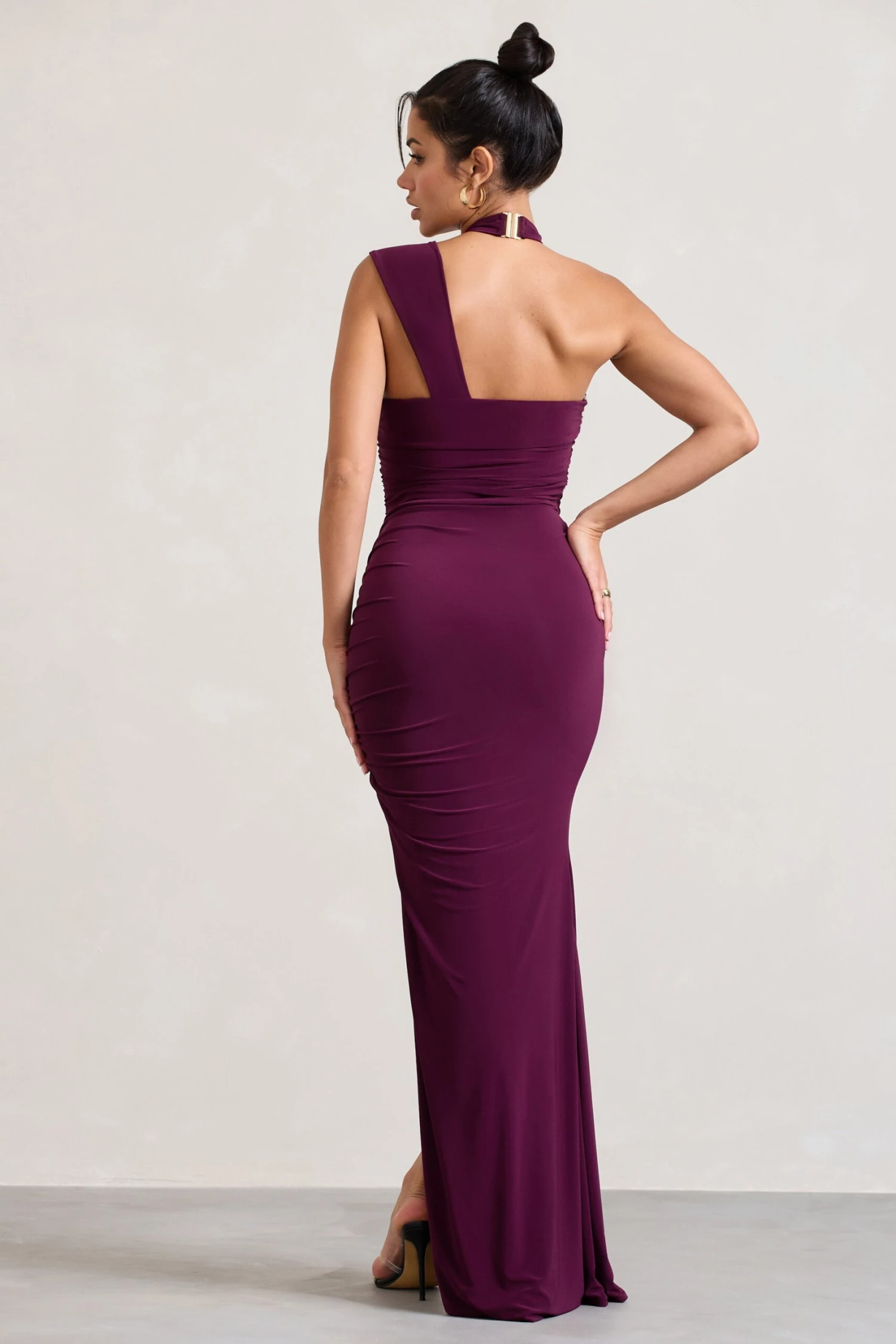 Ignite | Burgundy Strappy Halter-Neck Asymmetric Maxi Dress 2 Ignite | Burgundy Strappy Halter-Neck Asymmetric Maxi Dress - Image 2
