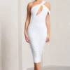 Ella | White Asymmetric Neck Cut Out Midi Dress