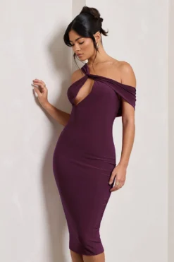 Ella | Plum Asymmetric Neck Cut Out Midi Dress -Stylixon Sales Store WB CL129002158 EllaPlumAsymmetricNeckCutOutMidiDress2 3bbb77b3 223f 4edc 9500 51e7b4b70724 scaled