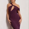 Ella | Plum Asymmetric Neck Cut Out Midi Dress