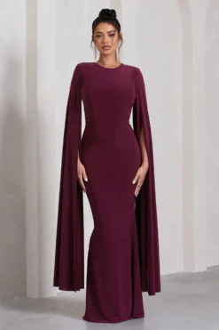 Kimmy | Burgundy High Neck Maxi Dress With Cape Sleeves 8 Kimmy | Burgundy High Neck Maxi Dress With Cape Sleeves -Stylixon Sales Store WB CL129258069 KimmyBurgundyHighNeckMaxiDresswithFloorLengthSleeves1 scaled