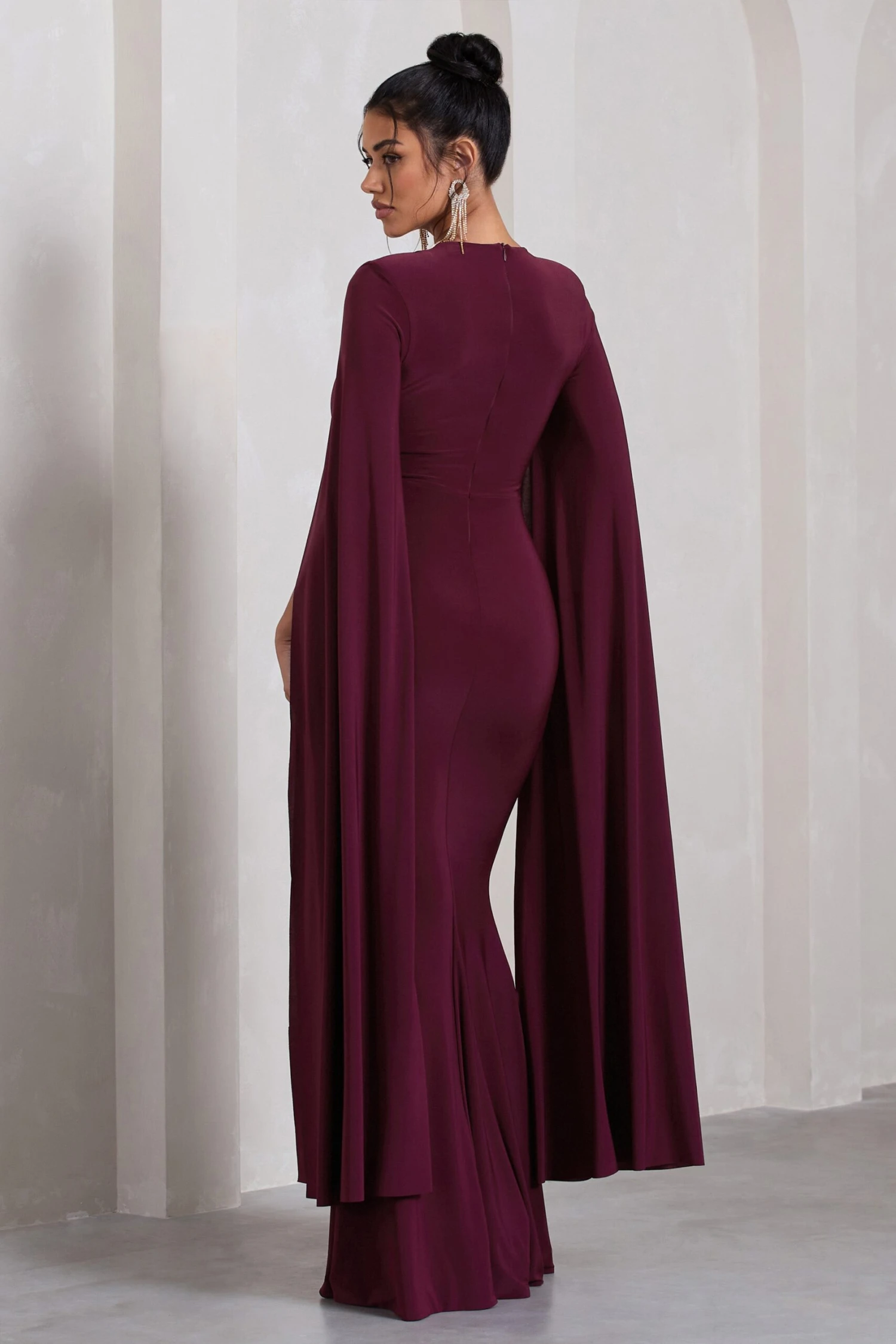 Kimmy | Burgundy High Neck Maxi Dress With Cape Sleeves 2 Kimmy | Burgundy High Neck Maxi Dress With Cape Sleeves - Image 2