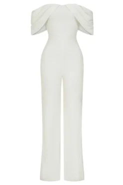 Bonnie | White Bardot Drape Sleeve Jumpsuit 12 Bonnie | White Bardot Drape Sleeve Jumpsuit -Stylixon Sales Store WB CL129298 BonnieWhiteBardotDrapeSleeveJumpsuit Ghost scaled
