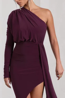 Catherine | Plum Asymmetric Midi Dress With Statement Drape 7 Catherine | Plum Asymmetric Midi Dress With Statement Drape -Stylixon Sales Store WB CL129314101 CatherinePlumAsymmetricMidiDressWithStatementDrape4 scaled