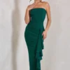 Fleur | Bottle Green Bandeau Ruffle Maxi Dress