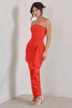 Fleur | Coral Bandeau Ruffle Maxi Dress -Stylixon Sales Store WB CL129323 FleurCoralBandeauRuffleMaxiDress4 642d0ee4 02d5 4936 aafe 7846c37827c4 scaled