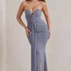Carrie | Grey Sweetheart Neckline Maxi Dress With Statement Tie