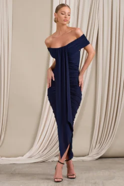 Camrin | Navy Ruched Bardot Maxi Dress With Train Detail 9 Camrin | Navy Ruched Bardot Maxi Dress With Train Detail -Stylixon Sales Store WB CL129362015 Camrin NavyRuchedBardotMaxiDressWithTrainDetail0 scaled