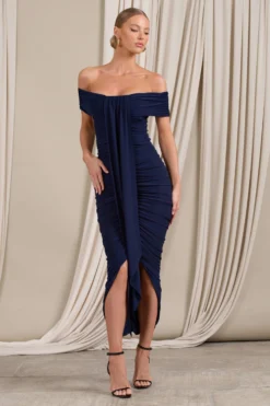Camrin | Navy Ruched Bardot Maxi Dress With Train Detail 8 Camrin | Navy Ruched Bardot Maxi Dress With Train Detail -Stylixon Sales Store WB CL129362015 Camrin NavyRuchedBardotMaxiDressWithTrainDetail3 scaled