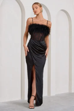 Countess | Black Lace Corset Maxi Dress With Feather Trim 9 Countess | Black Lace Corset Maxi Dress With Feather Trim -Stylixon Sales Store WB CL129365002 CountessBlackLaceCorsetMaxiDressWithFeatherTrim3 e062611b 0c6a 491a b9b0 6550b718a34f scaled