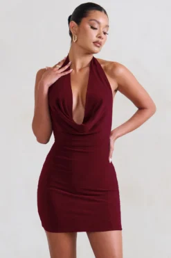Liliana | Burgundy Cowl Neck Mini Dress