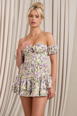 Piazza Play | Lilac Print Ruffled Corset Bardot Playsuit -Stylixon Sales Store WB CL129413147 PiazzaPlayFloralPrintRuffledCorsetBardotPlaysuit0 7fdcdb7e 66bc 451b 9708 72e25c731a33 scaled