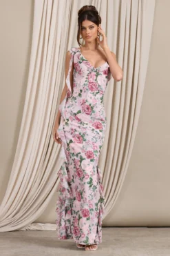 Leading Lady | Pink Floral Print Chiffon Asymmetric Ruffle Maxi Dress -Stylixon Sales Store WB CL129536146 LeadingLadyPinkFloralPrintChiffonAsymmetricRuffleMaxiDress0 scaled