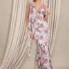 Leading Lady | Pink Floral Print Chiffon Asymmetric Ruffle Maxi Dress