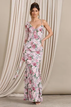 Leading Lady | Pink Floral Print Chiffon Asymmetric Ruffle Maxi Dress -Stylixon Sales Store WB CL129536146 LeadingLadyPinkFloralPrintChiffonAsymmetricRuffleMaxiDress2 scaled