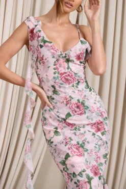 Leading Lady | Pink Floral Print Chiffon Asymmetric Ruffle Maxi Dress -Stylixon Sales Store WB CL129536146 LeadingLadyPinkFloralPrintChiffonAsymmetricRuffleMaxiDress4 scaled