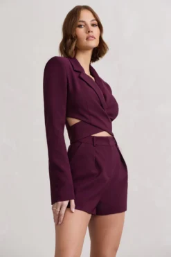 Madison | Plum Plunge Tie Waist Tailored Playsuit -Stylixon Sales Store WB CL129729167 MadisonBurgundyPlungeTieWaistTailoredPlaysuit0 scaled