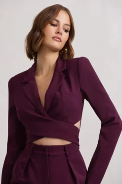 Madison | Plum Plunge Tie Waist Tailored Playsuit -Stylixon Sales Store WB CL129729167 MadisonBurgundyPlungeTieWaistTailoredPlaysuit11 scaled