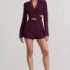 Madison | Plum Plunge Tie Waist Tailored Playsuit